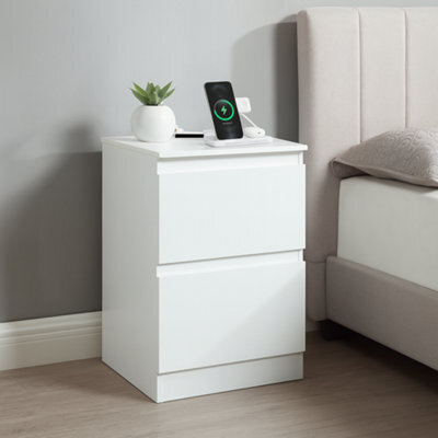 Home Treats Set Of 2 Bedside Tables White 2 Drawer Nightstand Table With 2 Uk Plugs Usb A And Usb C Chest Of Drawers 2M Cable - image 1