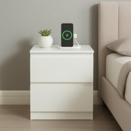 Home Treats Set Of 2 Bedside Tables White 2 Drawer Nightstand Table With 2 Uk Plugs Usb A And Usb C Chest Of Drawers 2M Cable - thumbnail 2