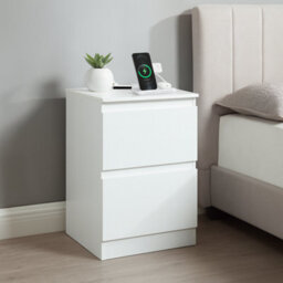 Home Treats Set Of 2 Bedside Tables White 2 Drawer Nightstand Table With 2 Uk Plugs Usb A And Usb C Chest Of Drawers 2M Cable - thumbnail 1
