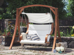 Beliani Patio Swing Aprilia Larch Wood Brown - thumbnail 2