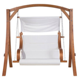 Beliani Patio Swing Aprilia Larch Wood Brown - thumbnail 5