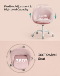 LEDREM Office Chair, Swivel Chair, Desk Chair, Vanity Chair, Velvet, Foam Padding, Adjustable Height, Jelly Pink - thumbnail 7