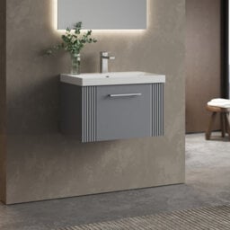 Balterley Belvide Partial Fluted 1 Drawer Wall Hung Vanity Unit With 1 Tap Hole Thin-Edge Basin- 600mm - Satin Grey - thumbnail 6
