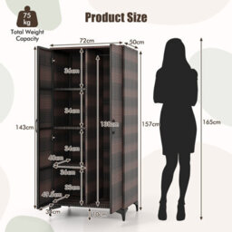 Costway Pe Rattan Wardrobe 157 Cm Wicker Armoire Closet W/ Hanging Rod - thumbnail 3