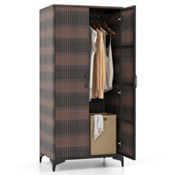 Costway Pe Rattan Wardrobe 157 Cm Wicker Armoire Closet W/ Hanging Rod - thumbnail 2