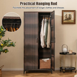Costway Pe Rattan Wardrobe 157 Cm Wicker Armoire Closet W/ Hanging Rod - thumbnail 5