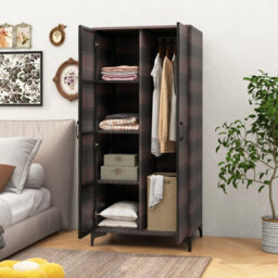 Costway Pe Rattan Wardrobe 157 Cm Wicker Armoire Closet W/ Hanging Rod - thumbnail 4