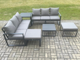 Fimous Aluminium 6 Pieces Garden Furniture Sofa Set With Cushions 8 Seater Outdoor Patio Set With Coffee Table Side Table - thumbnail 1