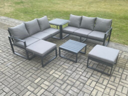Fimous Aluminium 6 Pieces Garden Furniture Sofa Set With Cushions 8 Seater Outdoor Patio Set With Coffee Table Side Table - thumbnail 2