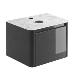 Plum&clay Mayfair Gloss Dark Grey Wall Hung Bathroom Vanity Unit With White Marble Countertop (W)650mm (H)406mm - thumbnail 2