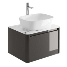 Plum&clay Mayfair Gloss Dark Grey Wall Hung Bathroom Vanity Unit With White Marble Countertop (W)650mm (H)406mm