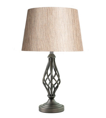 Lighting Supermarket Queenswood Traditional Barley Twist Table Lamp With Charcoal Gold Shade - Pewter Grey - image 1