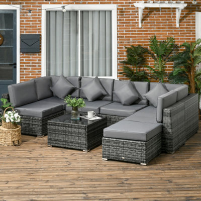 Outsunny 8 Pieces Patio Rattan Sofa Set Outdoor Garden Furniture Set Grey - image 1