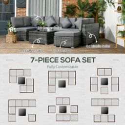 Outsunny 8 Pieces Patio Rattan Sofa Set Outdoor Garden Furniture Set Grey - thumbnail 6