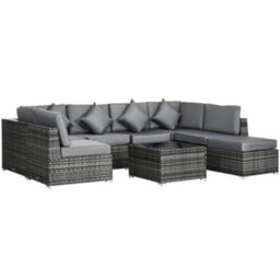 Outsunny 8 Pieces Patio Rattan Sofa Set Outdoor Garden Furniture Set Grey - thumbnail 2