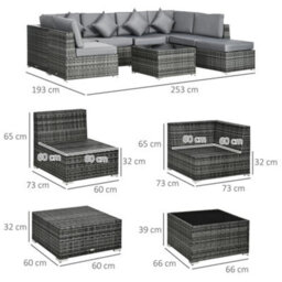 Outsunny 8 Pieces Patio Rattan Sofa Set Outdoor Garden Furniture Set Grey - thumbnail 3