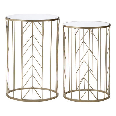 Orsina Mirrored Top Set Of 2 Champagne Side Tables,cylindrical End Table With Strong Iron,metallic Sofa Side Tables - image 1