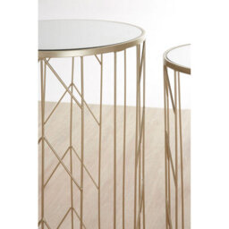 Orsina Mirrored Top Set Of 2 Champagne Side Tables,cylindrical End Table With Strong Iron,metallic Sofa Side Tables - thumbnail 4