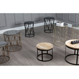 Orsina Mirrored Top Set Of 2 Champagne Side Tables,cylindrical End Table With Strong Iron,metallic Sofa Side Tables - thumbnail 3