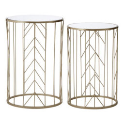 Orsina Mirrored Top Set Of 2 Champagne Side Tables,cylindrical End Table With Strong Iron,metallic Sofa Side Tables - thumbnail 1