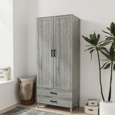 Urbn-Living Urbnliving 180Cm Height Ash Grey Wardrobe With 2 Door 2 Drawer Modern Bedroom Clothes Storage Hanging Rail - image 1