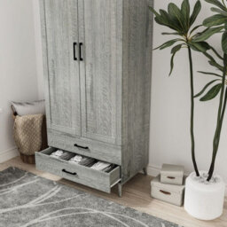 Urbn-Living Urbnliving 180Cm Height Ash Grey Wardrobe With 2 Door 2 Drawer Modern Bedroom Clothes Storage Hanging Rail - thumbnail 3