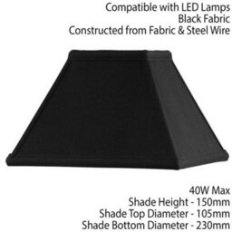 "9"" Inch Square Tapered Lamp Shade Black Faux Silk Fabric Cover Modern Elegant" - thumbnail 2