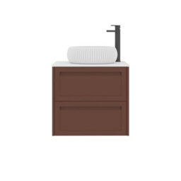 Royal Bathrooms Royal Bathroom Elmore 600mm Terracotta Clay Wall Mounted Bathroom Vanity Unit 2 Drawer Plain White Worktop With Milan Basin - thumbnail 7