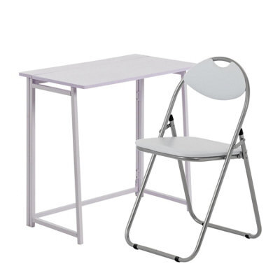 Harbour Housewares Deluxe Folding Wooden Desk & Chair Set - Lilac/white - Durable Compact Computer Office Study Desk & Chair Set - image 1