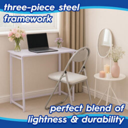 Harbour Housewares Deluxe Folding Wooden Desk & Chair Set - Lilac/white - Durable Compact Computer Office Study Desk & Chair Set - thumbnail 2
