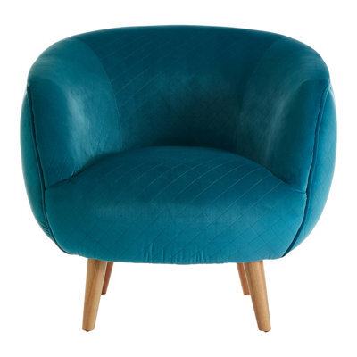 Orsina Teal Fabric Accent Chair, Diamond Stitch Upholstery & Pine Wood Legs, Contemporary Low Profile Armchair - image 1