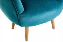 Orsina Teal Fabric Accent Chair, Diamond Stitch Upholstery & Pine Wood Legs, Contemporary Low Profile Armchair - thumbnail 6