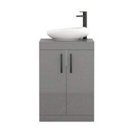 Royal Bathrooms Turin 500mm Freestanding Bathroom Vanity Unit With Sink 2 Door Indigo Grey Gloss & Nova Countertop Basin - thumbnail 5
