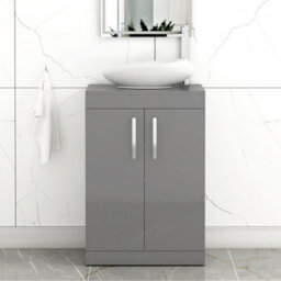 Royal Bathrooms Turin 500mm Freestanding Bathroom Vanity Unit With Sink 2 Door Indigo Grey Gloss & Nova Countertop Basin - thumbnail 1