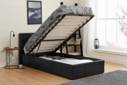 Save On Goods UK 3Ft Single Black Faux Leather Ottoman Gas Lift Up Ottoman Storage Bed Frame - thumbnail 1