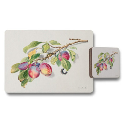 Benjamin Tate Design Plum Botanical Placemats And Coasters Set With Wood Backing Limited Edition Exclusive - image 1