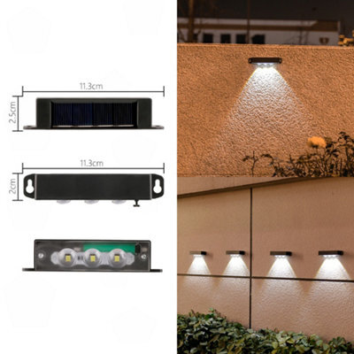 Amorly 4 Pack Solar Powered Outdoor Wall Lights, Dusk To Dawn 3Led Convex Lens Warm Light, Waterproof Decor Lamp For Fencing, Decking - image 1