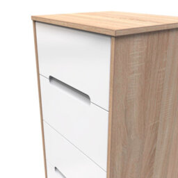 Turin 5 Drawer Tallboy In White Gloss & Bardolino Oak (Ready Assembled) - thumbnail 4