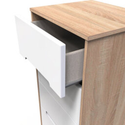 Turin 5 Drawer Tallboy In White Gloss & Bardolino Oak (Ready Assembled) - thumbnail 5