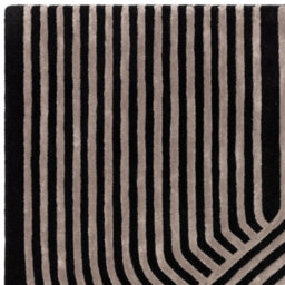 Black Handmade Modern Striped Wool 12-14mm Pile Stain-Resistant Rug For Bedroom, Living Room, Dining Room-160Cm X 230Cm - thumbnail 2