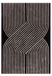 Black Handmade Modern Striped Wool 12-14mm Pile Stain-Resistant Rug For Bedroom, Living Room, Dining Room-160Cm X 230Cm - thumbnail 1