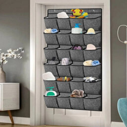 24 Pocket Hanging Over Door Shoe Organiser Storage Rack Tidy Space Saver 4 Hooks - thumbnail 3