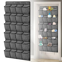 24 Pocket Hanging Over Door Shoe Organiser Storage Rack Tidy Space Saver 4 Hooks