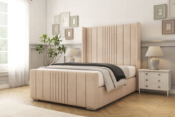 "Sloomy Hargrave Sand Naples Bed Frame With Mattress With 50""  Upholstered Wingback Headboard 4'6 Double" - thumbnail 2