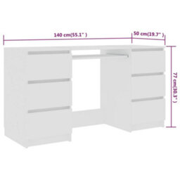 Berkfield Writing Desk White 140X50X77 Cm Engineered Wood - thumbnail 6