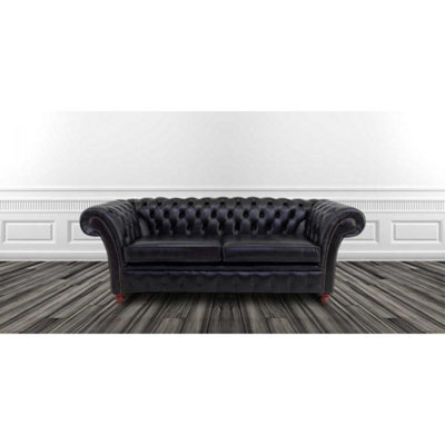 Chesterfield 3 Seater Old English Black Leather Sofa Bespoke In Balmoral Style - image 1