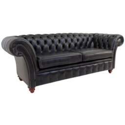 Chesterfield 3 Seater Old English Black Leather Sofa Bespoke In Balmoral Style - thumbnail 2