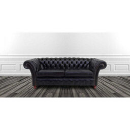 Chesterfield 3 Seater Old English Black Leather Sofa Bespoke In Balmoral Style - thumbnail 1
