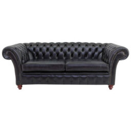 Chesterfield 3 Seater Old English Black Leather Sofa Bespoke In Balmoral Style - thumbnail 3