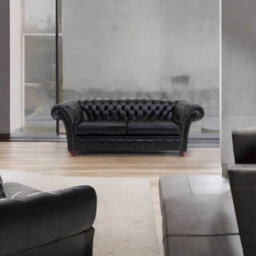 Chesterfield 3 Seater Old English Black Leather Sofa Bespoke In Balmoral Style - thumbnail 4